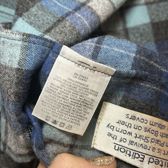 Pendleton Board Shirt Mens Large Blue Gray Wool 1961 Surf Plaid Beach Boys - Picture 7 of 8